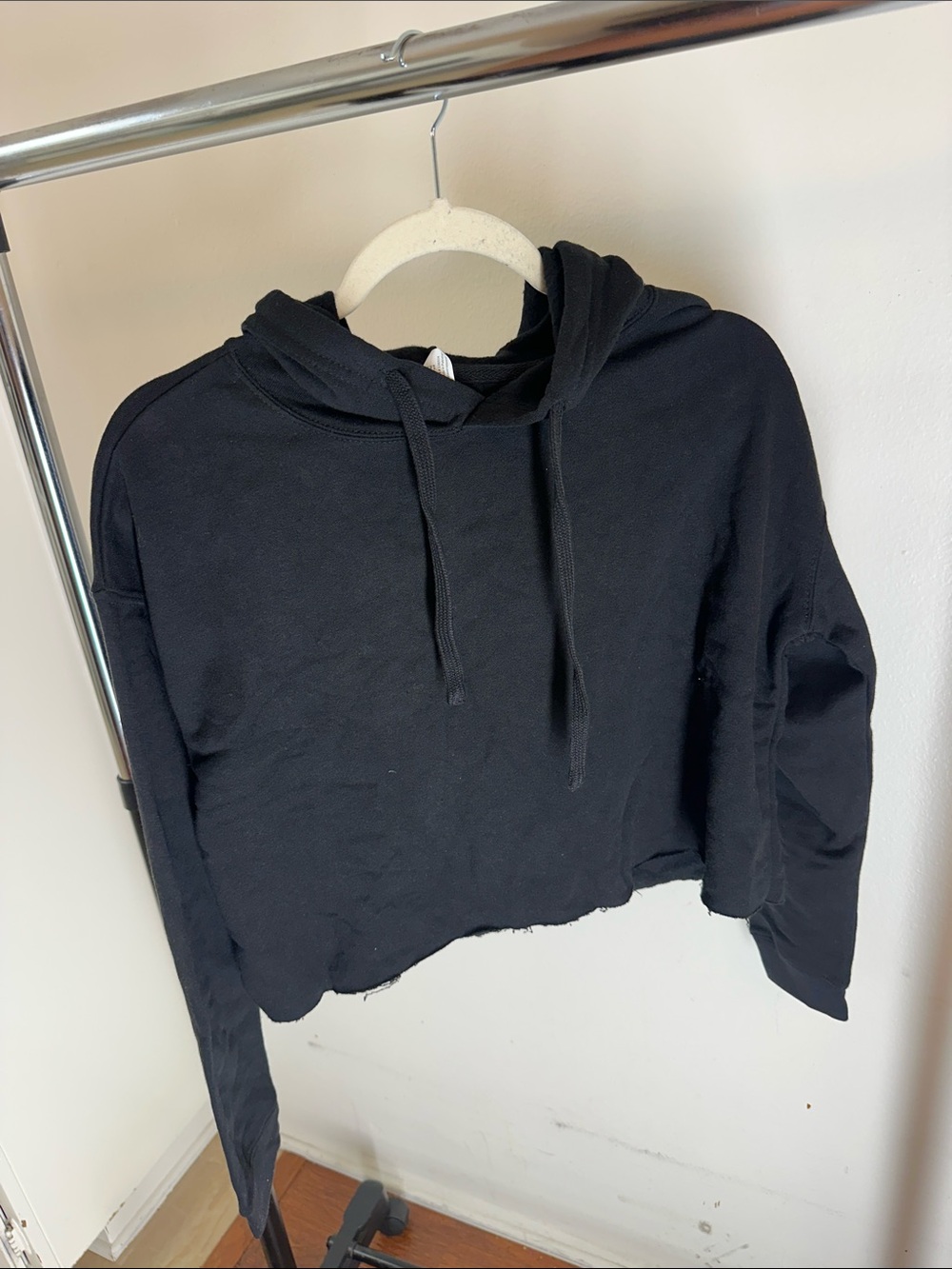 Black Cropped Hoodie Sweater - Women's Crew/Scoop Neck